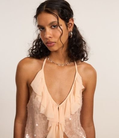 Blusa Frente Única en Poliamida con Lentejuelas y Volados 2