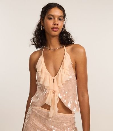 Blusa Frente Única en Poliamida con Lentejuelas y Volados 4