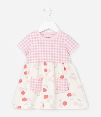 Vestido Infantil con Estampa de Cuadros y Cerezas - Talle 0 a 18 Meses 2