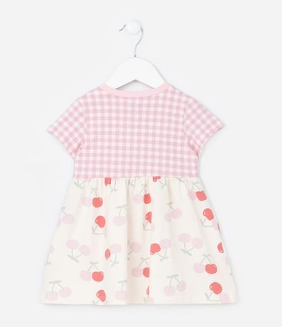 Vestido Infantil con Estampa de Cuadros y Cerezas - Talle 0 a 18 Meses 3