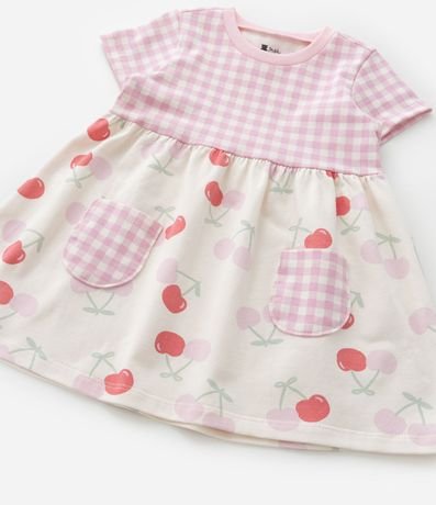 Vestido Infantil con Estampa de Cuadros y Cerezas - Talle 0 a 18 Meses 7