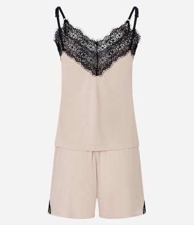 Pijama Short Doll en Microfibra con Detalle de Encaje Contrastante 3