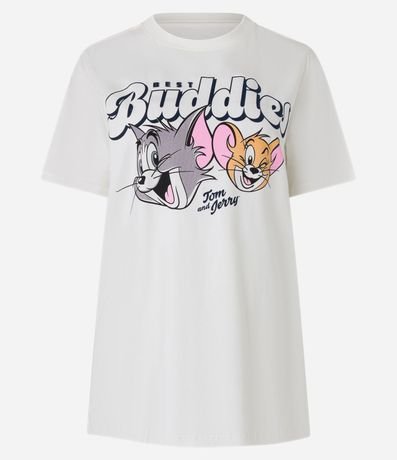 Remera Alargada en Algodón con Estampa Tom y Jerry