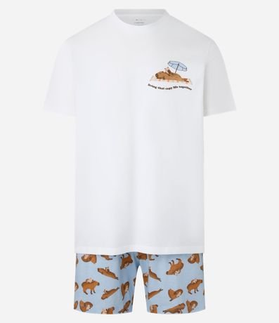 Pijama Corto Comfort en Algodón con Estampa de Carpincho