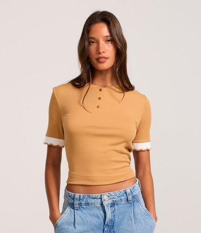 Blusa en Rib con Botones y Detalle en las Mangas 1
