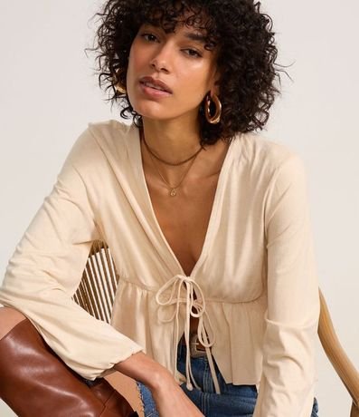 Blusa Bata en Gamuza con Lazo y Volados
