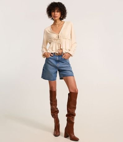 Blusa Bata en Gamuza con Lazo y Volados 2