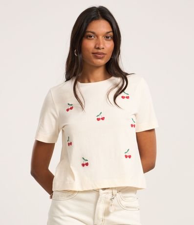 Remera en Algodón con Bordados de Cereza