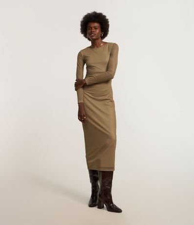 Vestido Long Midi en Tule con Escote Halter y Drapeados