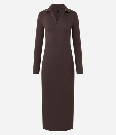 Vestido Long Midi en Rib con Cuello Polo en Punto