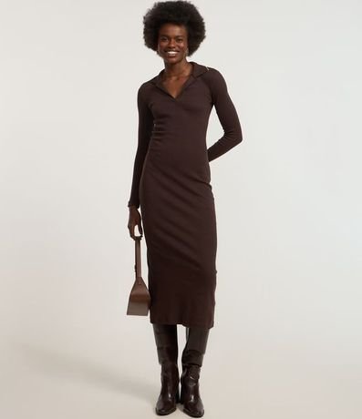 Vestido Long Midi en Rib con Cuello Polo en Punto 2