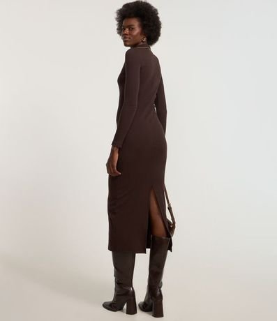Vestido Long Midi en Rib con Cuello Polo en Punto 4