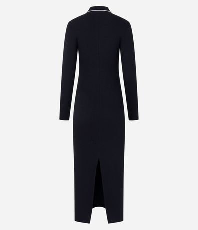 Vestido Long Midi en Rib con Cuello Polo en Punto 7