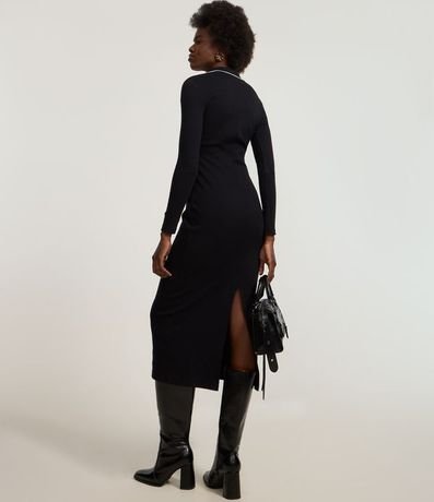 Vestido Long Midi en Rib con Cuello Polo en Punto 4