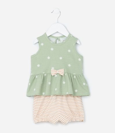 Conjunto Infantil en Malla con Moña y Estampa de Flores - Talle 0 a 18 meses 3