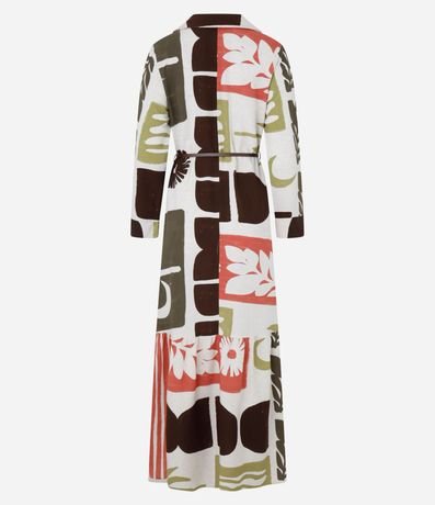 Vestido Chemise Evasê Midi en Viscolino con Estampa Xilogravura 6