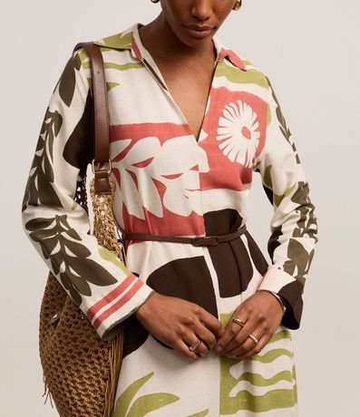 Vestido Chemise Evasê Midi en Viscolino con Estampa Xilogravura 4