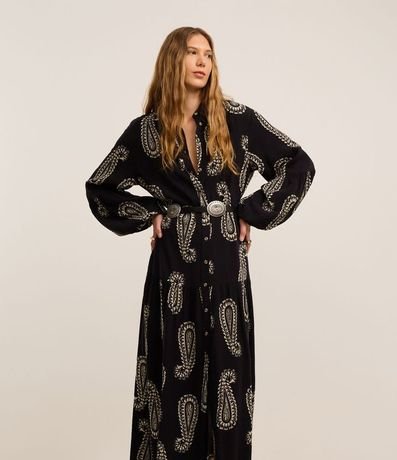 Vestido Chemise en Viscosa con Botones y Estampa Paisley 2