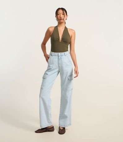 Pantalón Recto Comfort en Jeans con Bolsillos Cargo