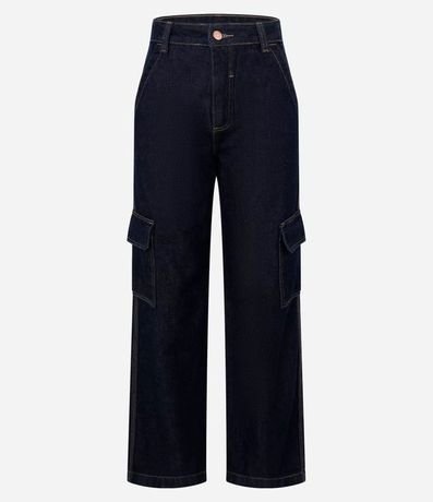 Pantalón Recto Comfort en Jeans con Bolsillos Cargo