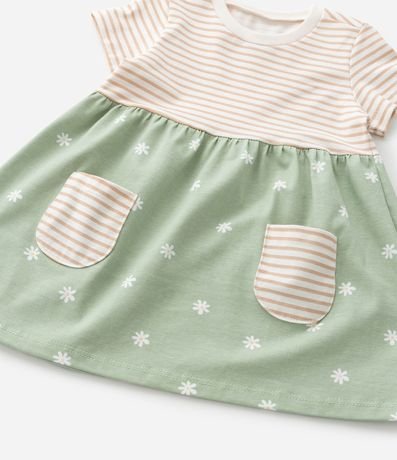 Vestido Infantil en Algodón con Estampa de Rayas y Flores -Talle 0 a 18 Meses 5