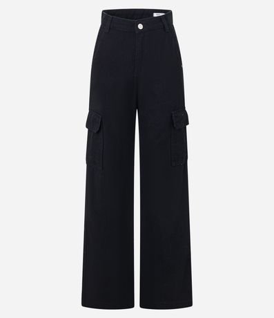 Pantalón Recto Comfort en Sarga con Bolsillos Cargo