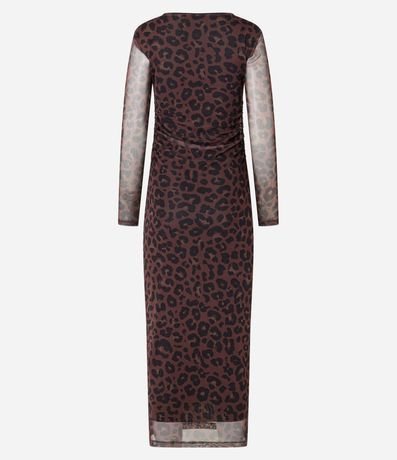 Vestido Long Midi en Tule con Estampa de Animal Print Leopardo y Mangas Transparentes 8