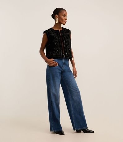 Pantalón Wide Leg en Jeans con Cintura Sastre 1