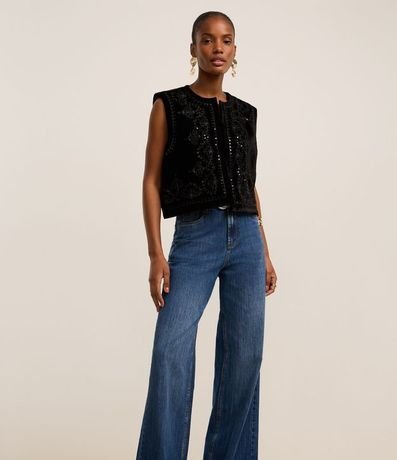 Pantalón Wide Leg en Jeans con Cintura Sastre 2