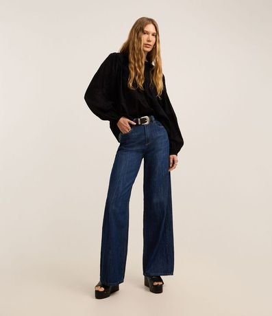 Pantalón Wide Leg en Jeans con Cintura Sastre