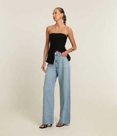 Pantalón Wide Leg en Jeans con Cintura Sastre