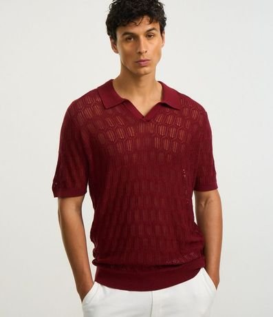 Camisa Polo Regular en Algodón Texturizada con Cuello en V