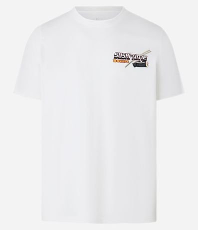 Remera Regular en Algodón con Estampa de Sushi