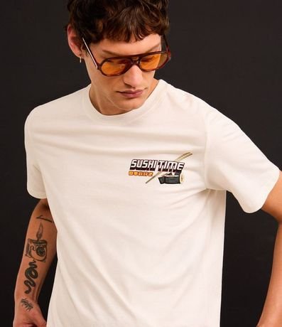 Remera Regular en Algodón con Estampa de Sushi 4