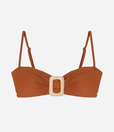Bikini Top Bandeau en Microfibra Texturizado con Adorno de Paja 6