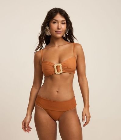 Bikini Top Bandeau en Microfibra Texturizado con Adorno de Paja 3