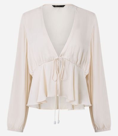 Blusa Manga Larga con Lazo Delantero y Puños Elástico
