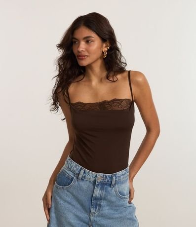 Body con Elastano Escote Degagê y Detalle en Encaje