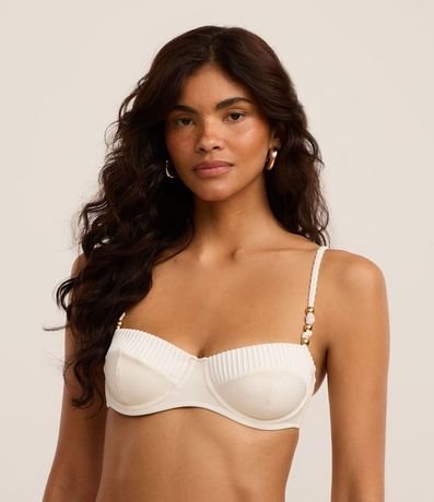 Bikini Top Media Taça Texturizado con Adorno en los Breteles