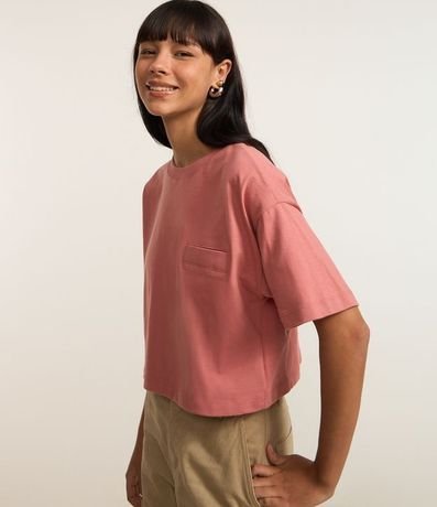 Remera Corta en Algodón con Pequeño Bolsillo y Mangas Largas 3