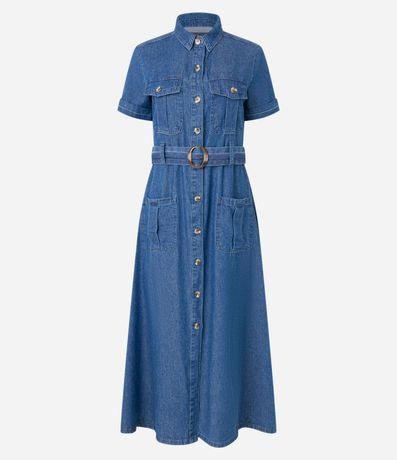 Vestido Midi en Jeans con Cinturón y Bolsillos Utilitários 5