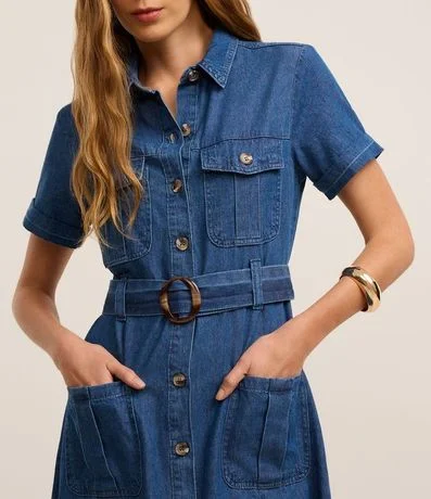 Vestido Midi en Jeans con Cinturón y Bolsillos Utilitários 3