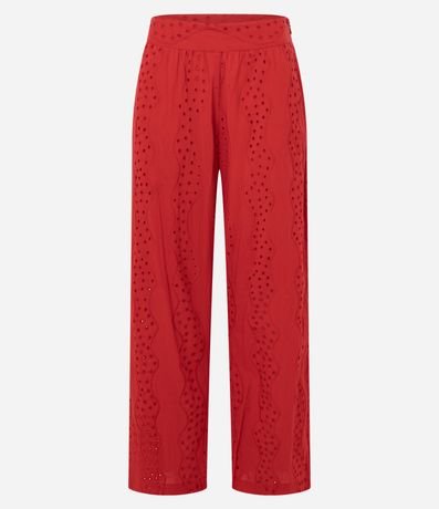 Pantalón Recto Cintura Alta en Laise con Textura Vazada 5