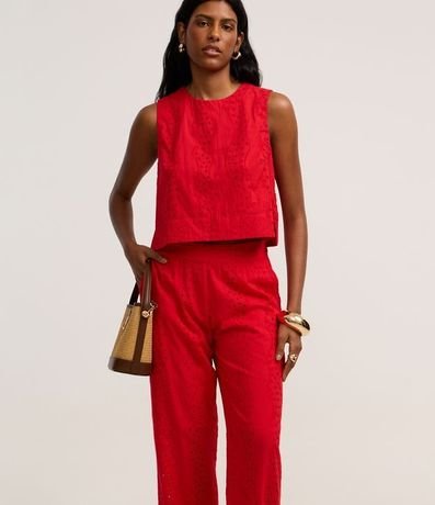 Pantalón Recto Cintura Alta en Laise con Textura Vazada 2