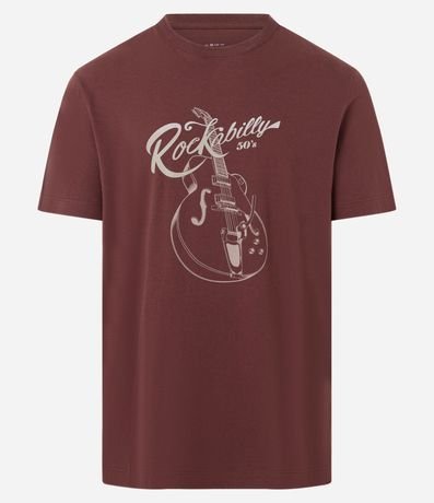 Remera en Algodón con Estampa de Guitarra Rockabilly