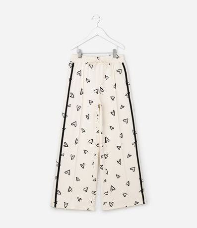 Pantalón Infantil Wide Leg con Estampa de Corazones - Talle 5 a 14 años