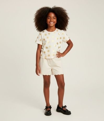 Remera Corta Infantil con Estampa de Flores - Talle 5 a 14 años