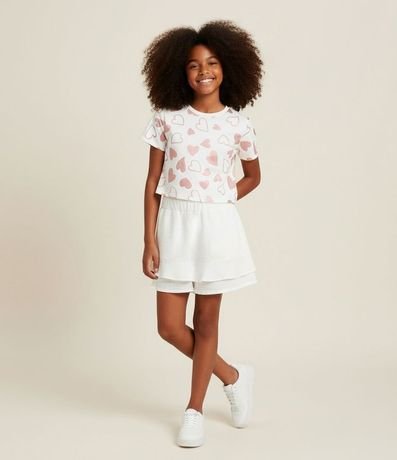 Remera Corta Infantil con Estampa de Corazones - Talle 5 a 14 años