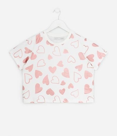 Remera Corta Infantil con Estampa de Corazones - Talle 5 a 14 años