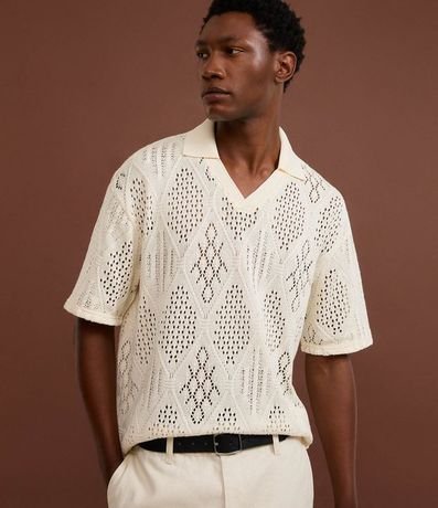 Camisa Polo en Punto con Textura Punto Abierto